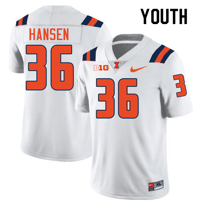 Youth #36 Lane Hansen Illinois Fighting Illini College Football Jerseys Stitched-White